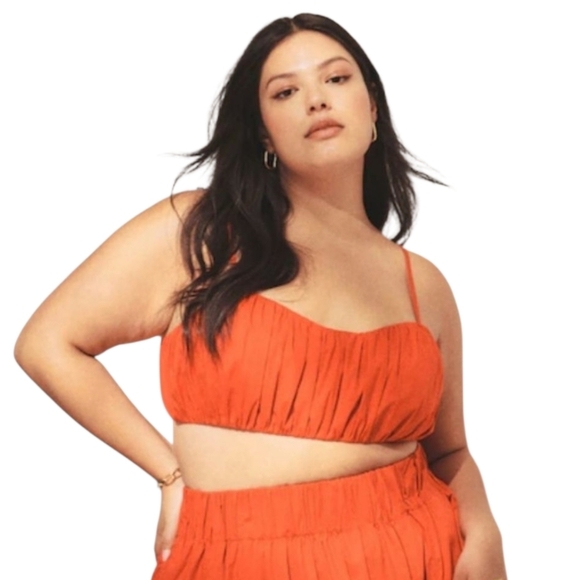 Abercrombie & Fitch Pleated Bralette Crop Tank Top Red Orange Ruched Shirt Large - Picture 2 of 9